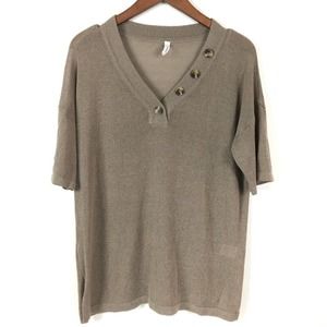 Wishlist Womens Sweater Medium Brown Open Knit Short Sleeve Buttons Lightweight